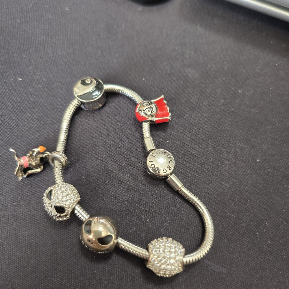 Silver Charm Bracelet with Red and Black Accents